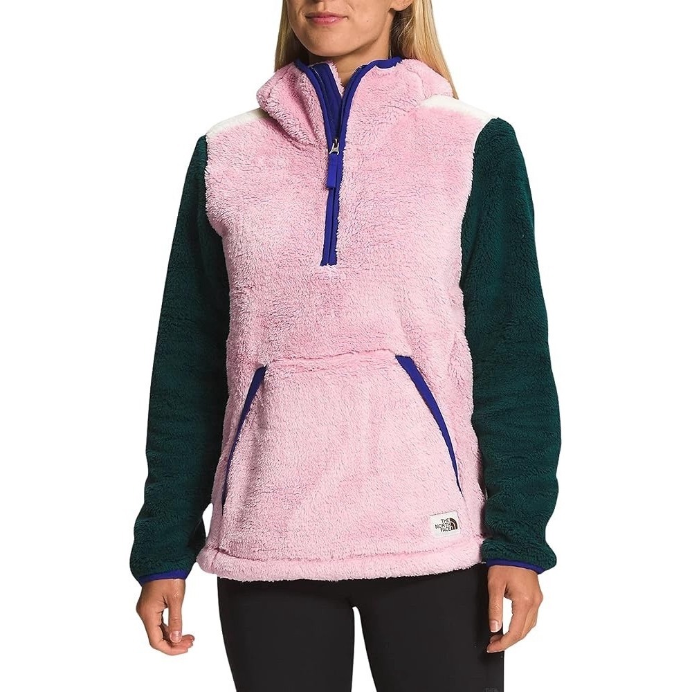 The North Face Campshire Hoodie‎ Womens Medium Pink Green Colorblock Fleece